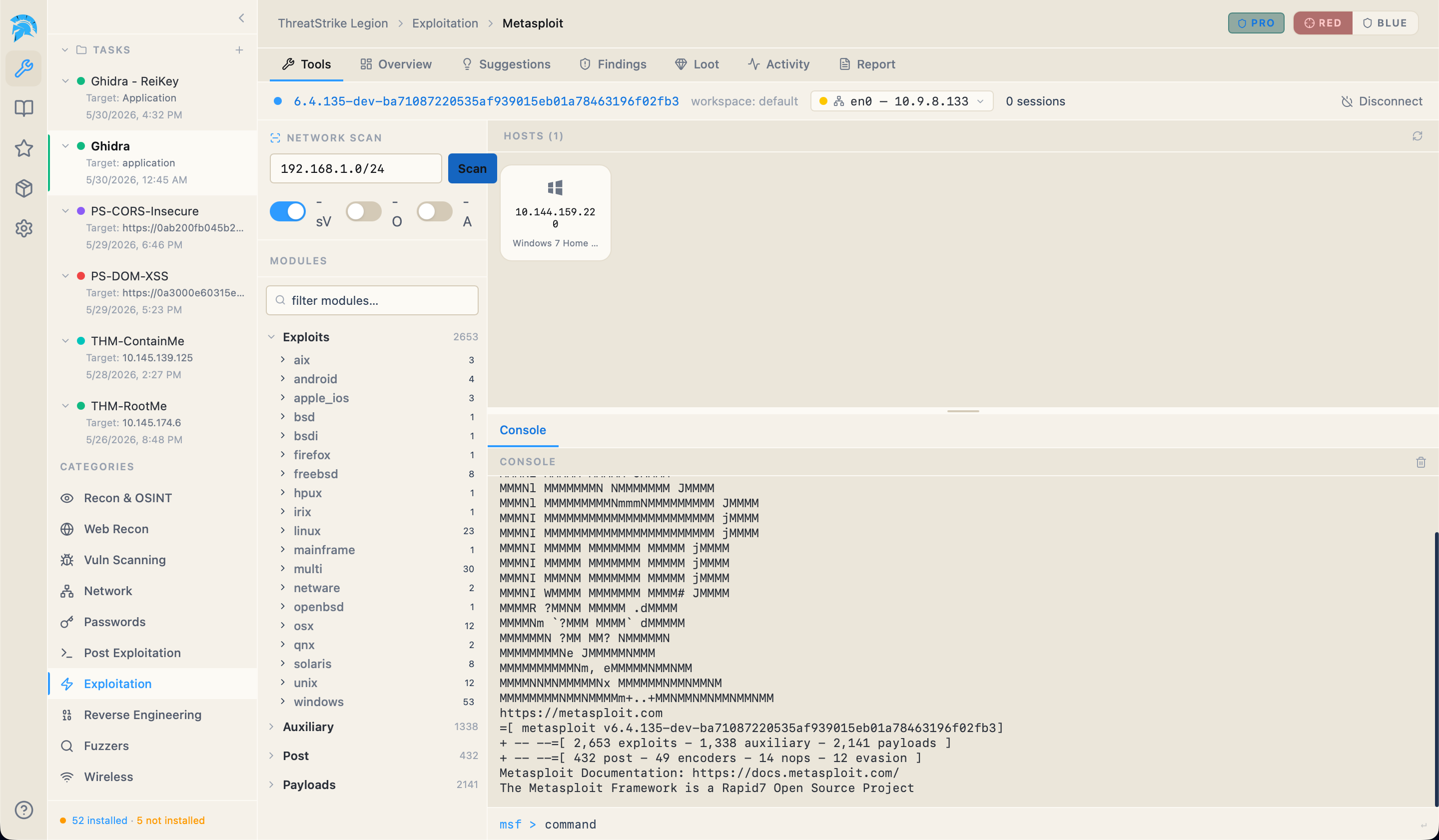 ThreatStrike Metasploit workspace